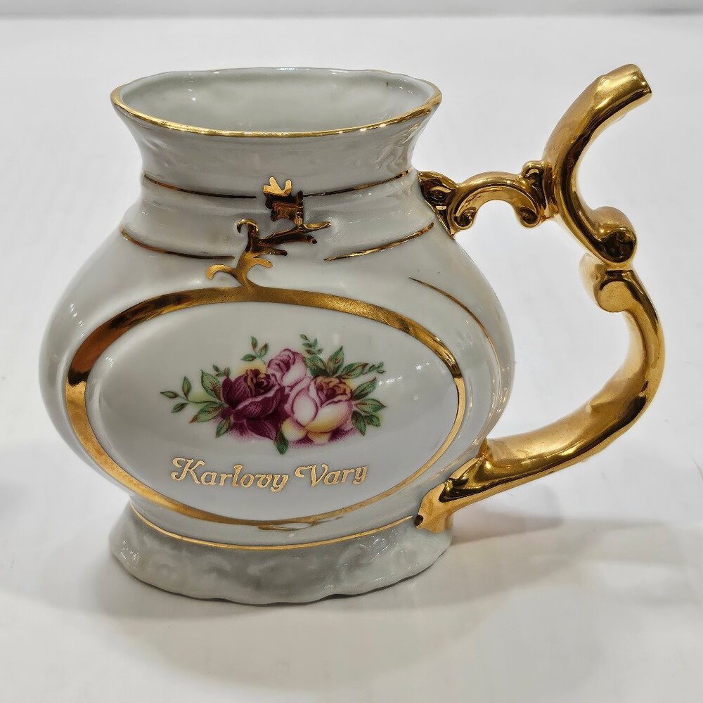 Vintage Czech Straw Handle Porcelain Gilded Sipping Mug EPIAG Karlovy Vary Spa